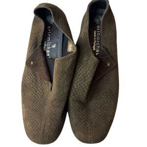 Eric Michael Womens Olive Green Woven Suede Shoes Slip-On Style Made In Portugal